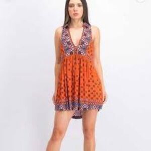 Free People Charlotte Tunic deep Vneck sleeveless hippie coachella mini colorful